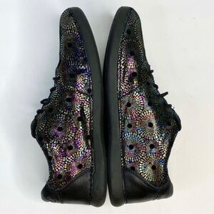 Alegria Metallic Shiny Printed Lace Up Leather Sneakers Black NWT Size 7